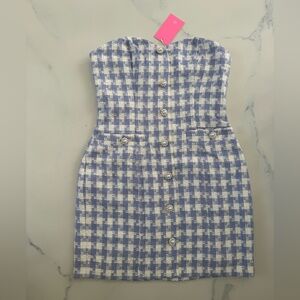 Amanda Uprichard Periwinkle and White Tweed Mini Dress